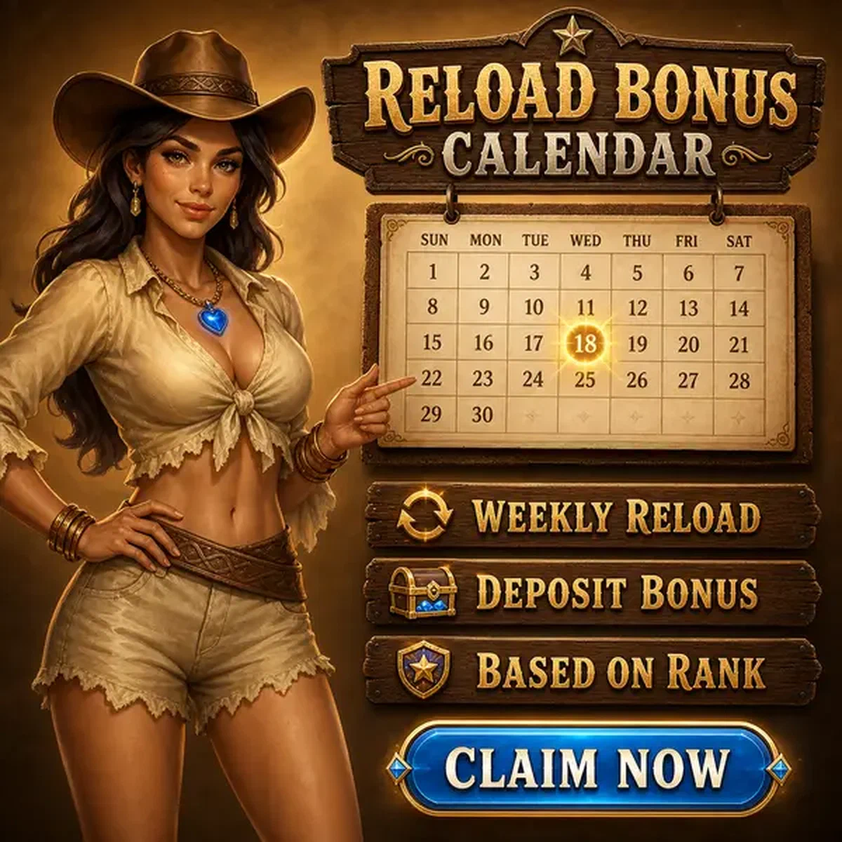 Il cercatore indica il Weekly and Monthly Reload Calendar che mostra il programma bonus alla registrazione